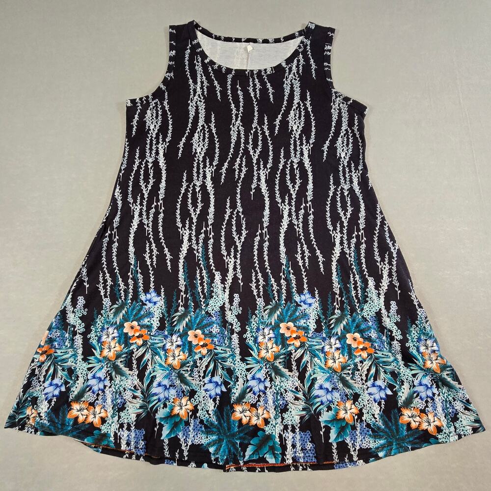 Women's Flowy Casual Sleeveless Beach Floral Print Tank Sundress with Pockets